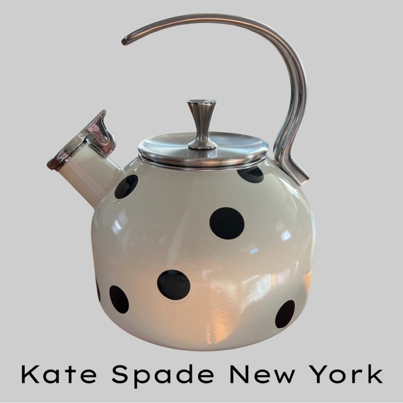 kate spade Kitchen Kate Spade New York Stainless Steel Deco Dot Tea Kettle Black Cream Color
